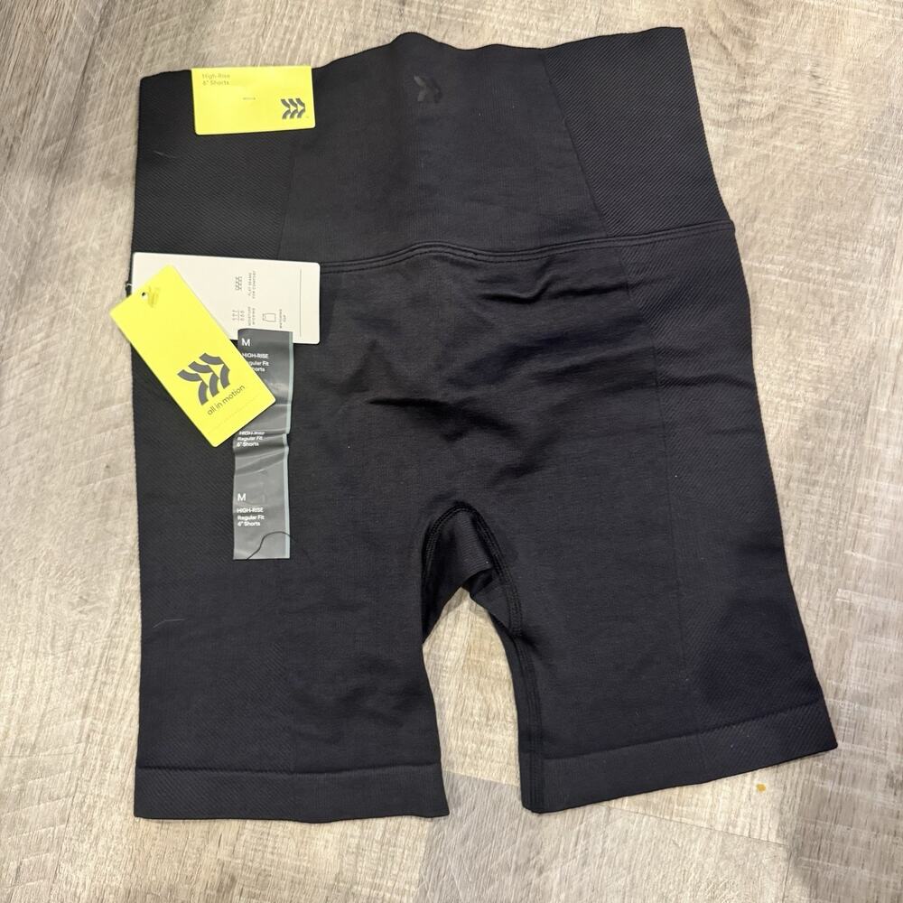All In Motion Black High Rise 6” Shorts Ribbed Moisture Wicking Reg Fit Size M